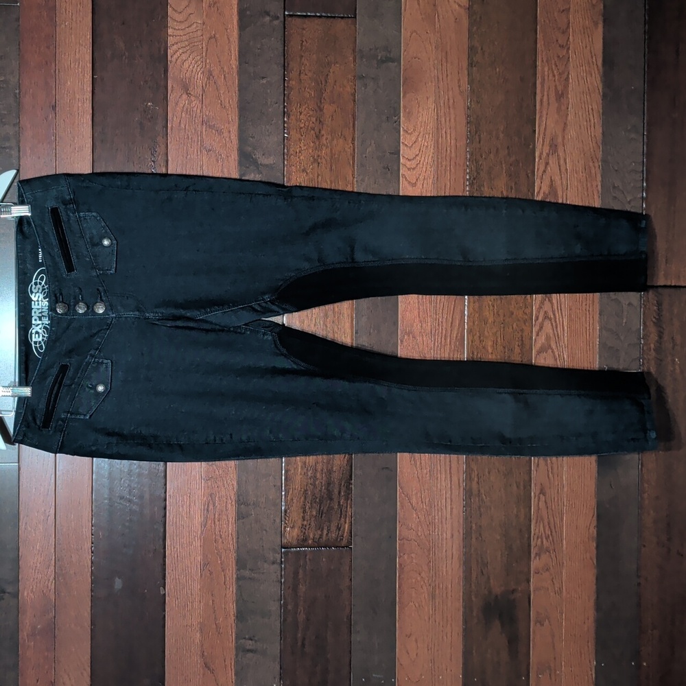 Express Dark Navy And  Black Denim Skinny Stella Leggings